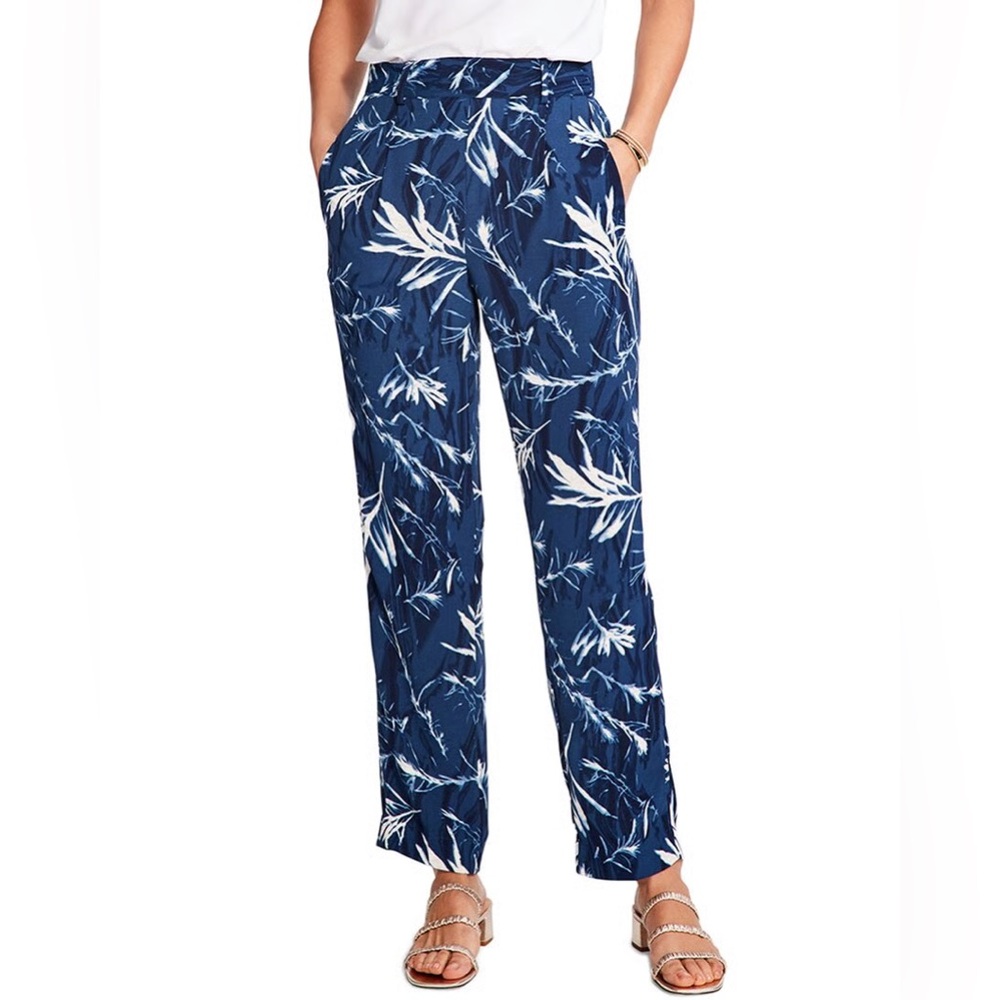 Nic + Zoe Vintage Botanical Relaxed Trousers Blue Size 10